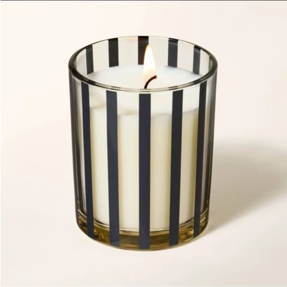 Kate spade x Target mini scented candle black striped jar 3.5oz face in the sun